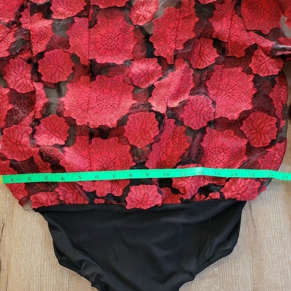 Flower Red Sheer Bodysuit Size Large - Picture 8 of 10